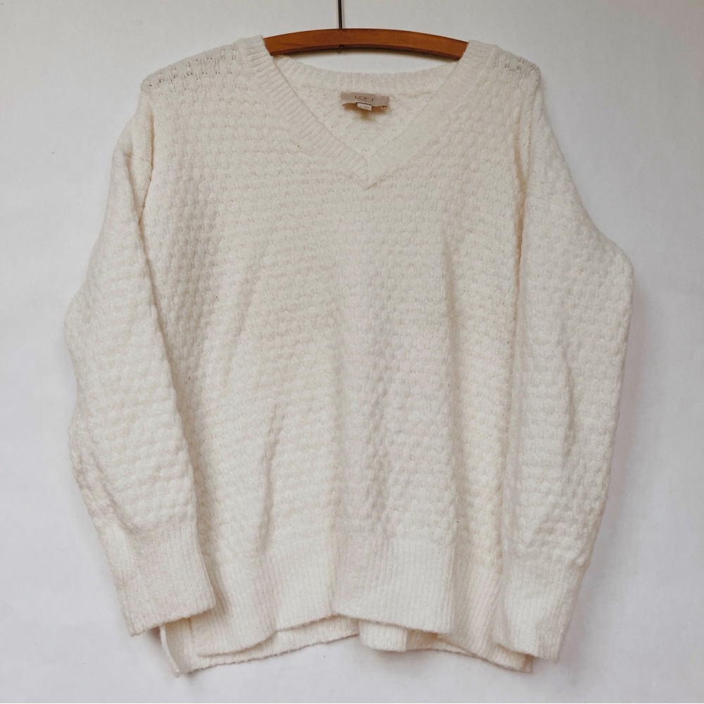LOFT Cream V-Neck Sweater